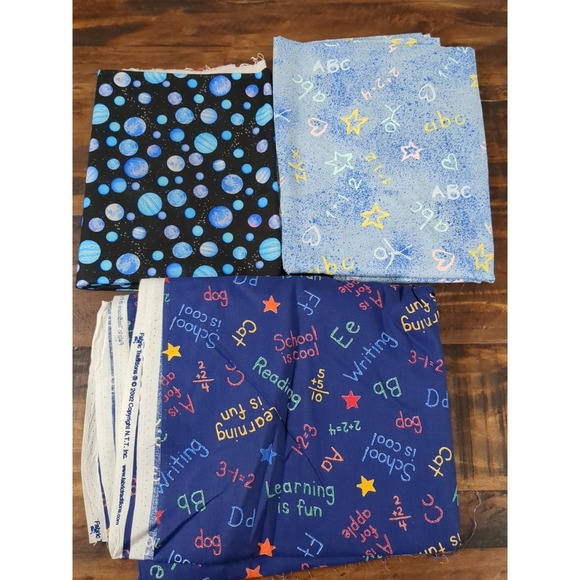 Lot of Fabric, Learning theme, moon, blue, yellow, black, 1lb 13oz - Picture 1 of 4